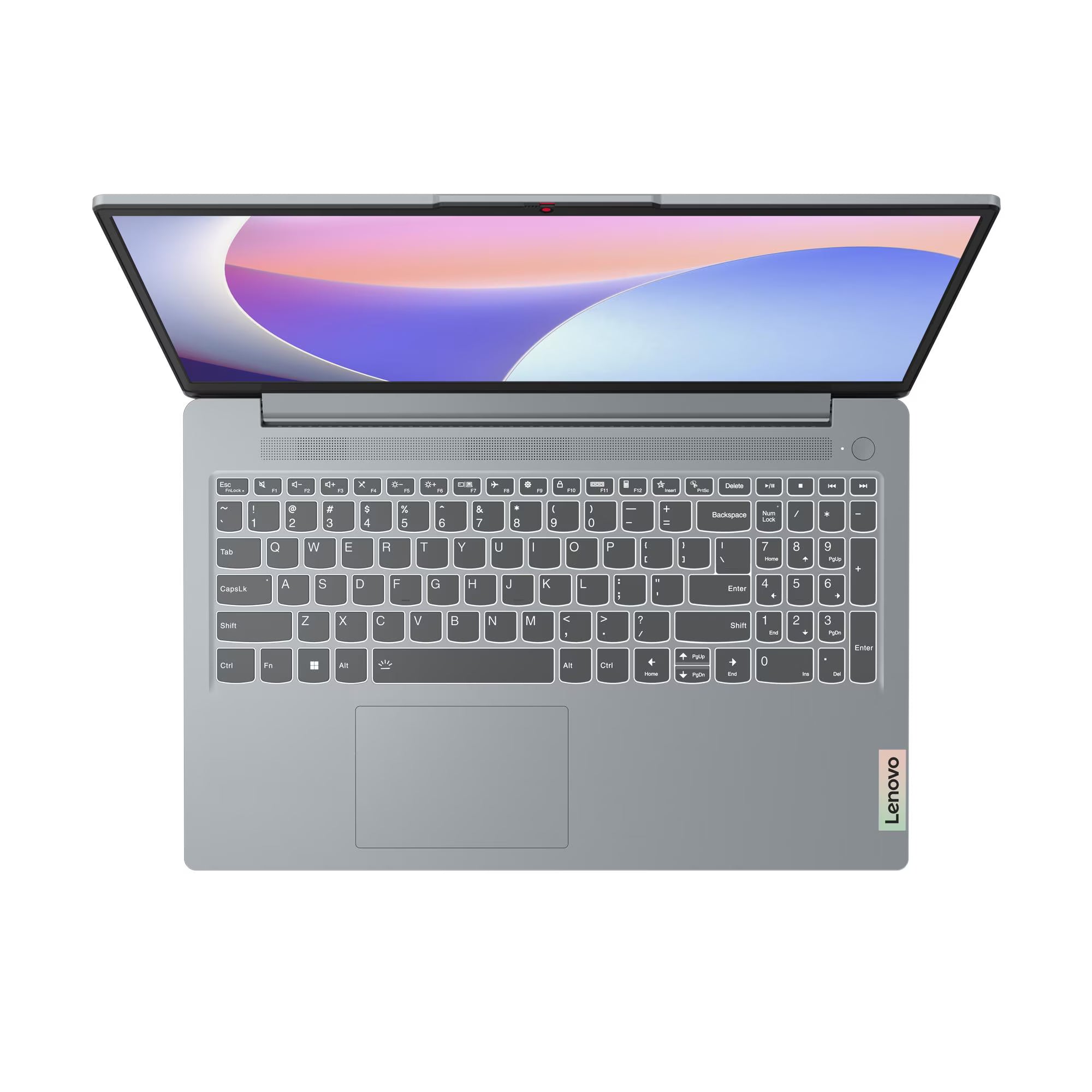 Gray Lenovo laptop on a white background
